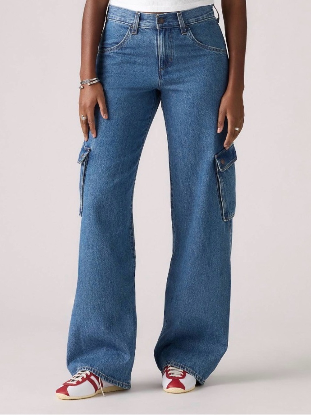 Levi's Medium Blue Wide-Leg Cargo Jeans